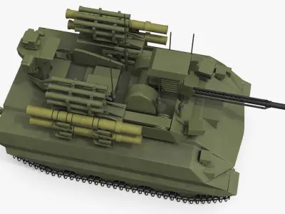  Military Tracked Platform with Multi-Launcher Weaponry Green Simplified 