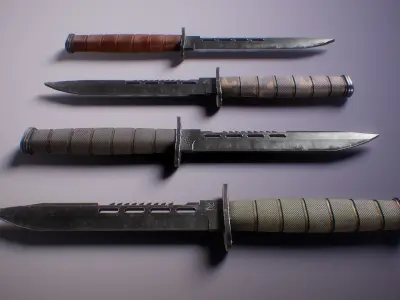 PBR Futuristic Kabar Combat Knife Set Low-poly 3D model