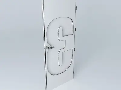 Wording 3 3D door very detail with glass lock and hinger Free 3D model