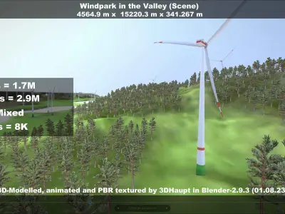 Windpark in the Valley Scene Low-poly 3D model