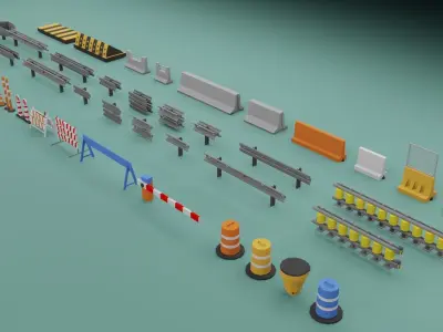 Low Poly Traffic Barrier Assets Low-poly 3D model