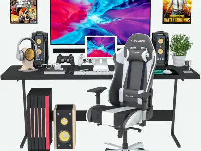 Workplace set pc gaming desk 3D Model Pack