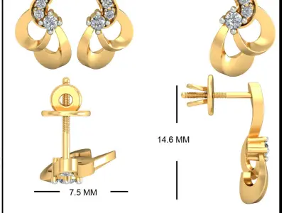 Earring 3dm STL OBJ FBX Render Details pair of diamond earrin... 3D print model