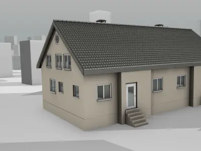 City House -14- Double-House - Roof black - Wall skinyellow Low-poly 3D model