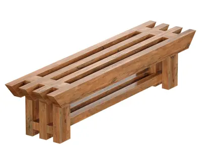 Japanese style wooden slatted bench 3D model