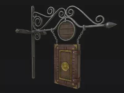 Medieval Book Store Sign Low-poly 3D model