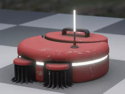red sci-fi floor cleaning dust robot drone Low-poly 3D model