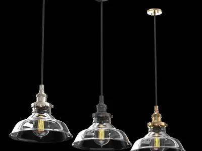 20th Century Factory Filament Clear Glass Barn Pendants 3D Model Pack