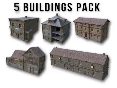 5 Buildings Pack Low-poly 3D model Low-poly 3D model