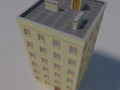 Tenement building with roof 3D model