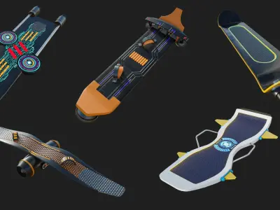 10 Sci Fi Hoverboards All PBR Unity UE Textures Included 3D Model Pack