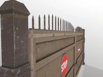 Pbr Gate with stop sign Low-poly 3D model