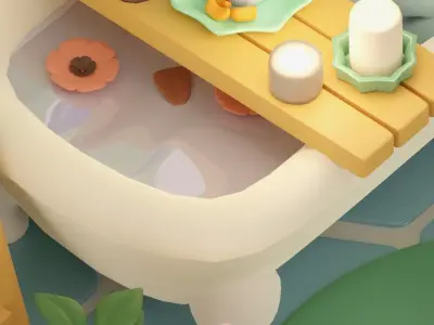 Isometric Cozy Stylized Bathroom Design for Unity Low-poly Game Low-poly 3D model