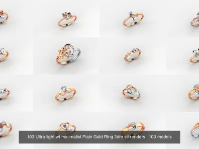 103 Ultra light wt minimalist Plain Gold Ring 3dm stl renders 3D Model Pack