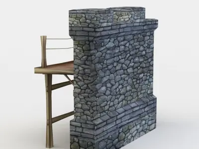 Masonry wall with wooden platform Low-poly 3D model