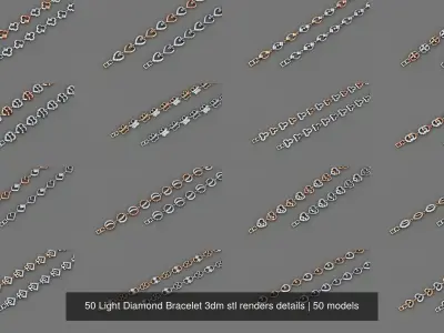 50 Light Diamond Bracelet 3dm stl renders details 3D Model Pack