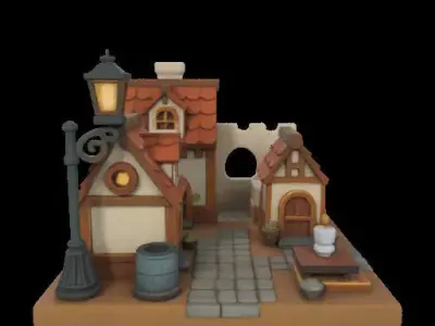 Mini Medieval Village Book Nook 3D print model