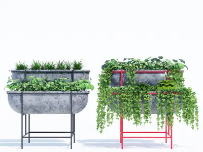 Tiered two metal planters 3D model