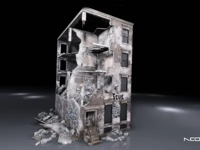 Destroyed Residential Buildings Low-poly 3D model