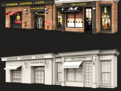 stores coffee shop with awning 3D model