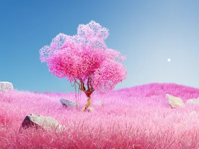 colorful Single tree pink landscape 3D model