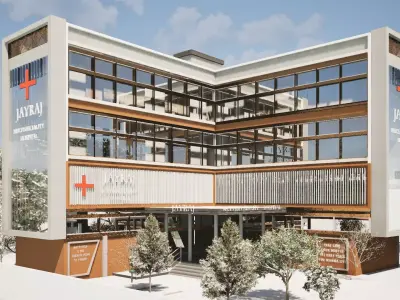 Modern Hospital Building 3D Model with Garden Low-poly 3D model