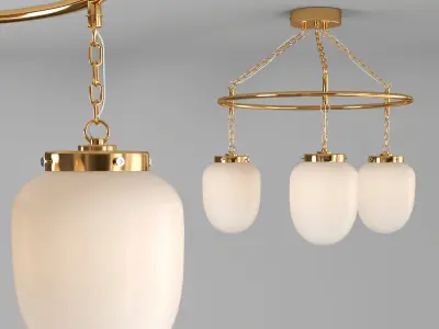 ATERSKEN three light chandelier in brass with glass globes 3D model