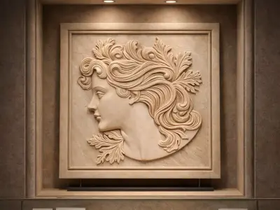 Eterna Flora  Art Nouveau Woman Bas-Relief Wall Sculpture 3D print model