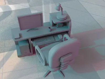 Basic office table Low-poly 3D model