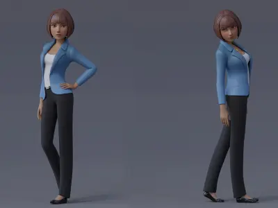Anna Cartoon Girl Rig Low-poly 3D model
