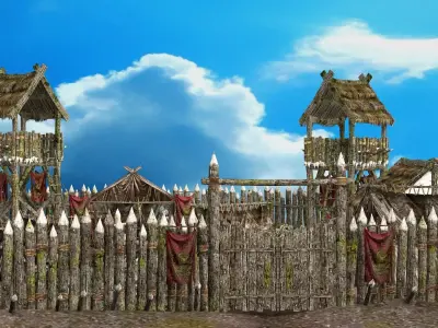 Medieval Top-Down Barbarian Camp Low Poly 3D Model Low-poly 3D model