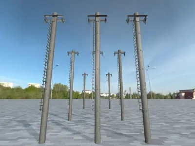 Iron Power Pole with ladder - Objekt  064 Low-poly 3D model