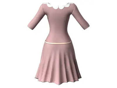 Scallop Collar Skirt Dress Low-poly 3D model