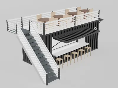 container cafe Low-poly 3D model