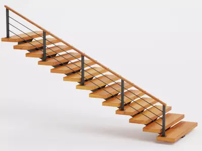 Straight Staircase V1 - Wooden Interior Stairs Low-poly 3D model