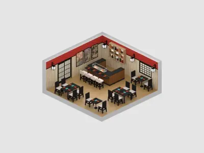 Japanese Restaurant Low-poly 3D model