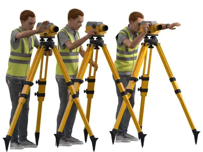 Engineer Surveying Tripod in 3 poses-not rigged Low-poly 3D model