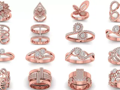 151 Solitaire Rings 3dm STL OBJ FBX  Renders Details Collection 3D Model Pack