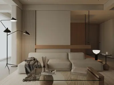 Interior scene kitchen and livingroom 3D model