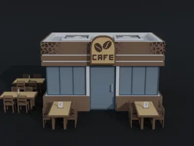 Cartoon coffee shop Polygonal Style Low-poly 3D model