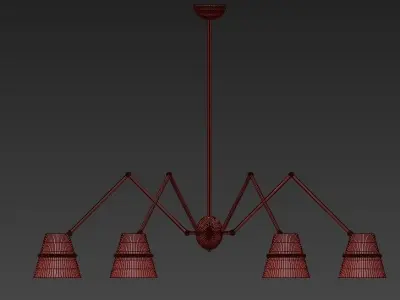 Wide Antique Brass Chandelier and pendant lamps 2 3D model