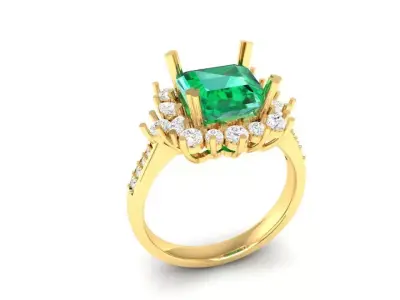 Luxury Emerald Cut Halo Diamond Ring 71 3D print model