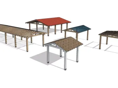 Wooden Gazebo Pitched Roof Cover 3D model