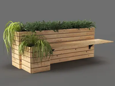 bench648 wooden bench with plants 3D model