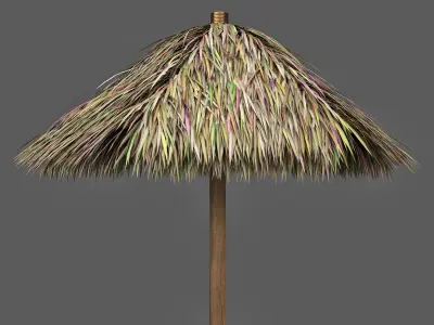 Thatch Palm Gold Leaf Umbrella Patio and Beach 3D model