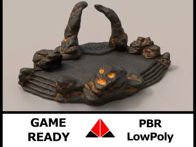 Shrine rock with flames Low-poly 3D model