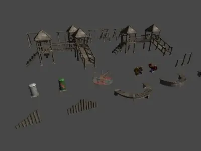 Playground collection set of equipment Low-poly 3D model