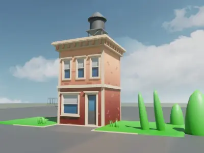 cartoon sylized building with one texture Low-poly 3D model