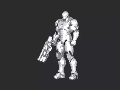 Futuristic White Iron Mech Warrior with Heavy Plasma Rifle 3D model