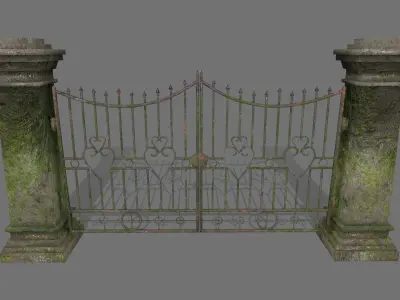 wall set wooden fence with iron railings Low-poly 3D model